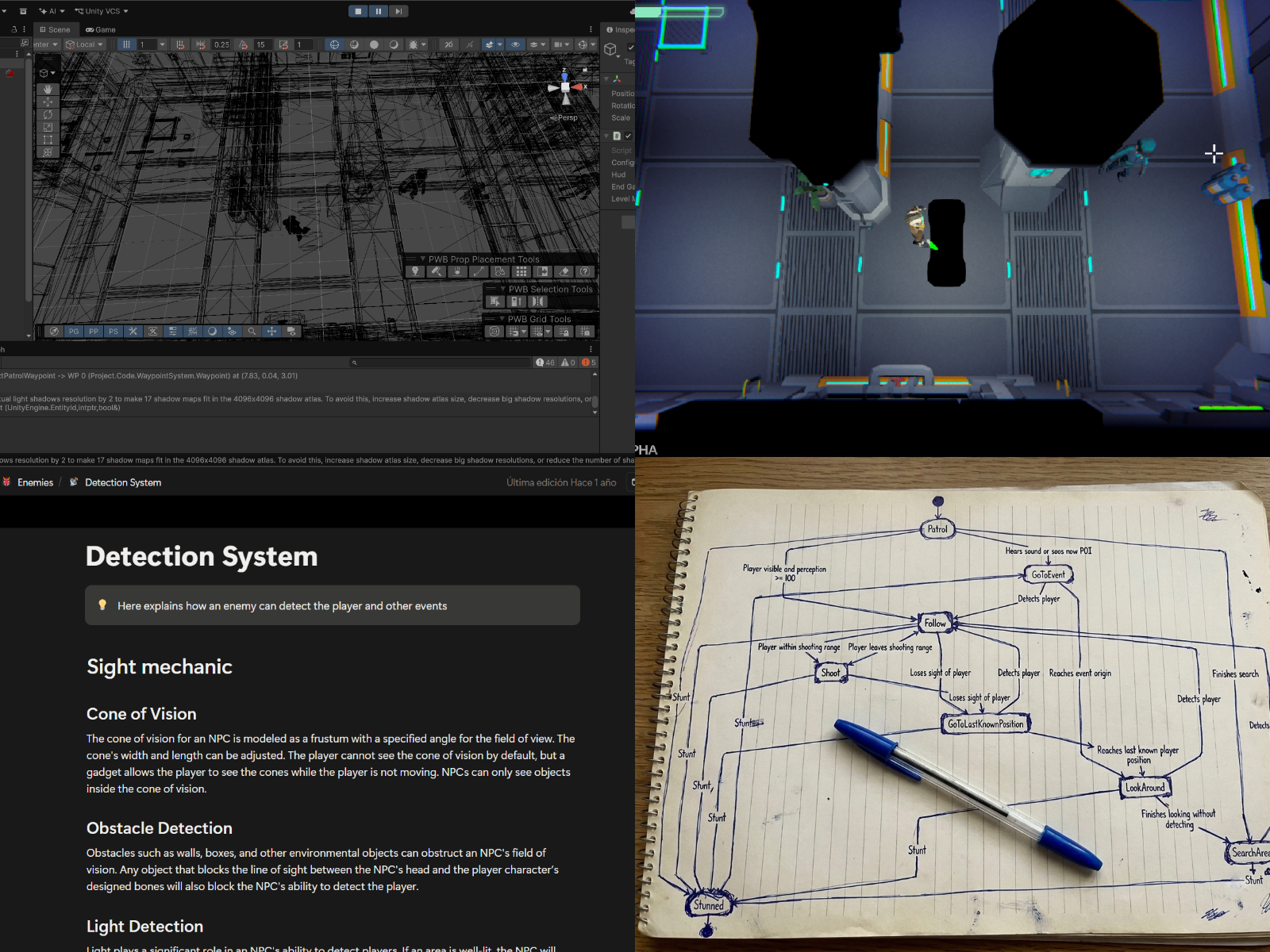 Collage showing real-time development, interaction systems, interface design, and visual prototyping.